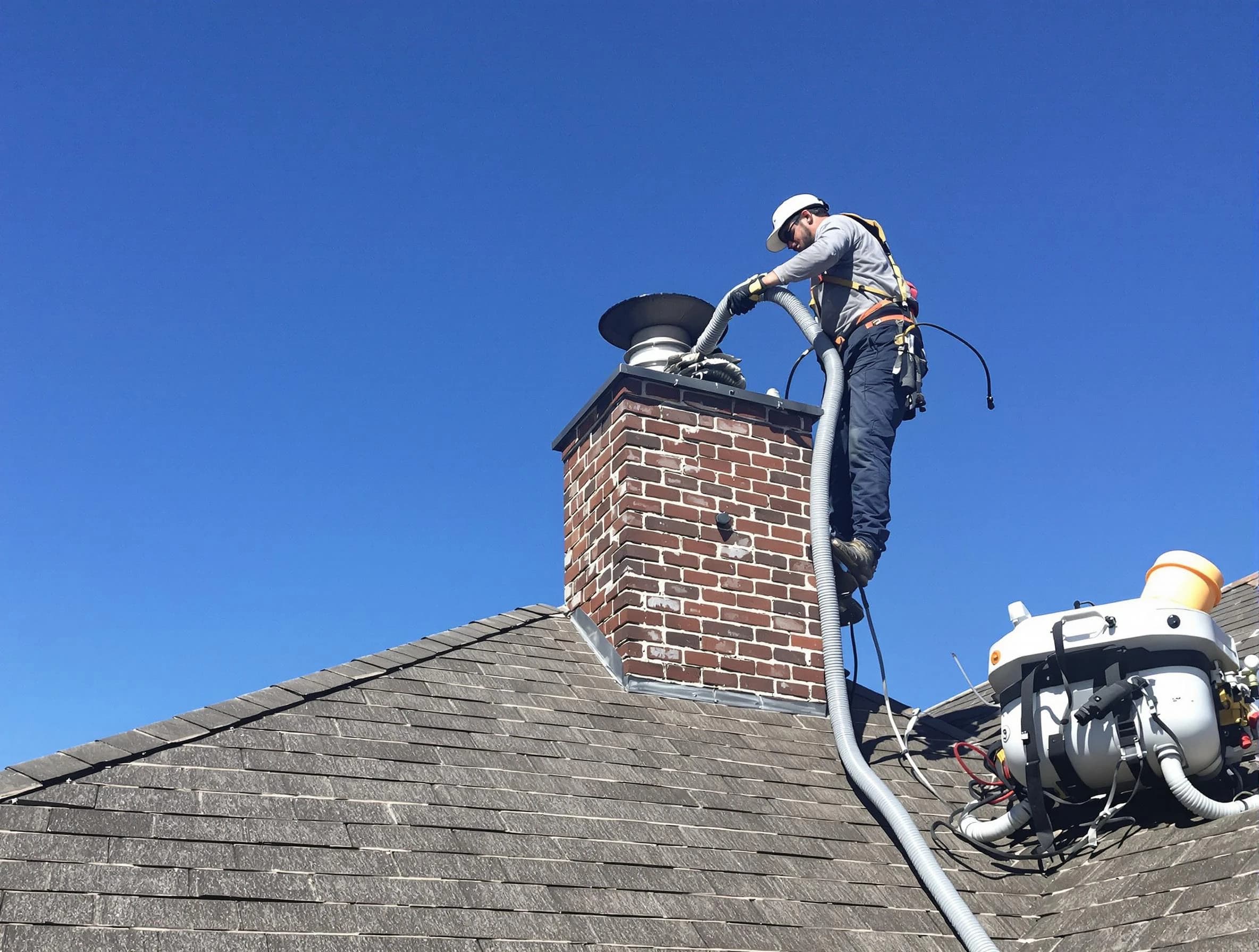 Dedicated Yukon Chimney Sweep team member cleaning a chimney in Yukon, OK