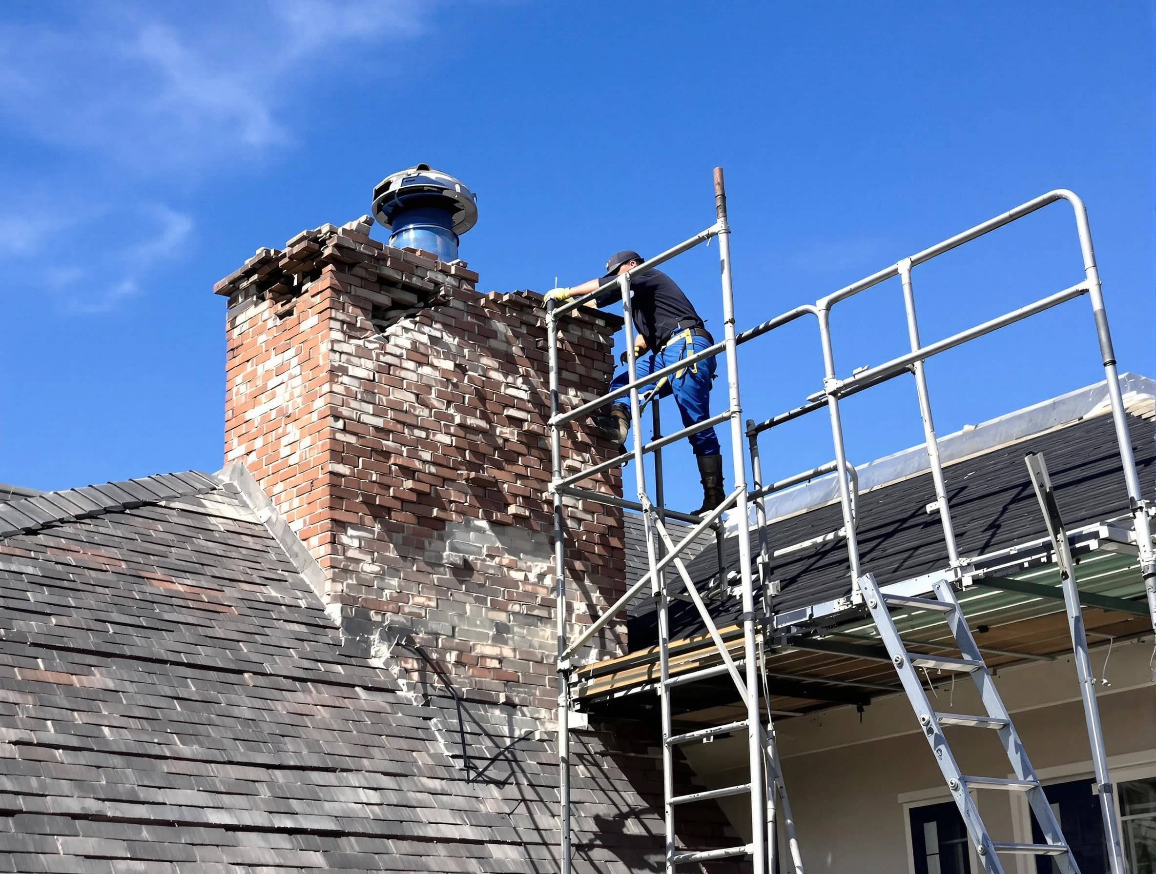 Rebuilding a chimney structure by Yukon Chimney Sweep in Yukon, OK