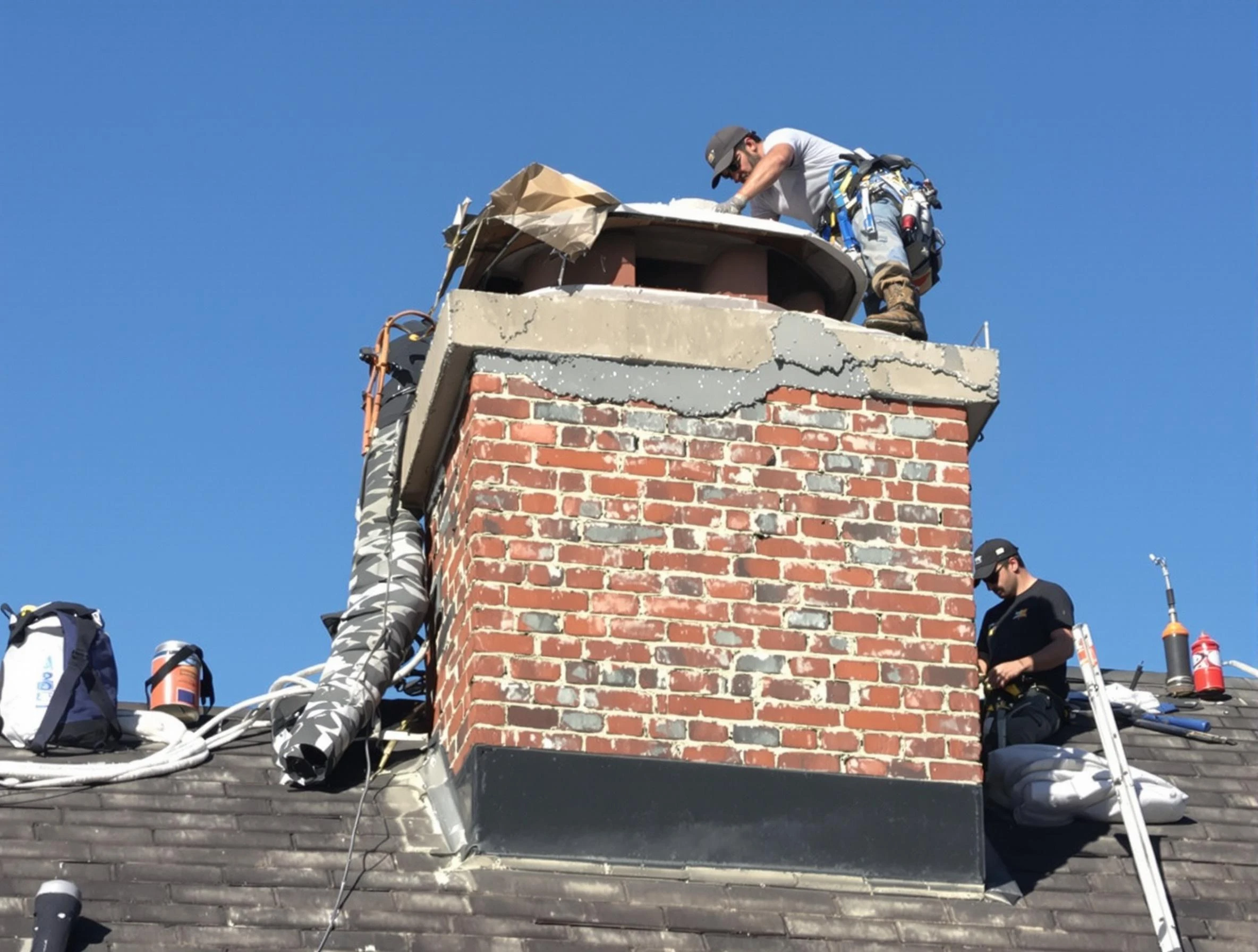 Yukon Chimney Sweep installing a custom chimney crown in Yukon, OK